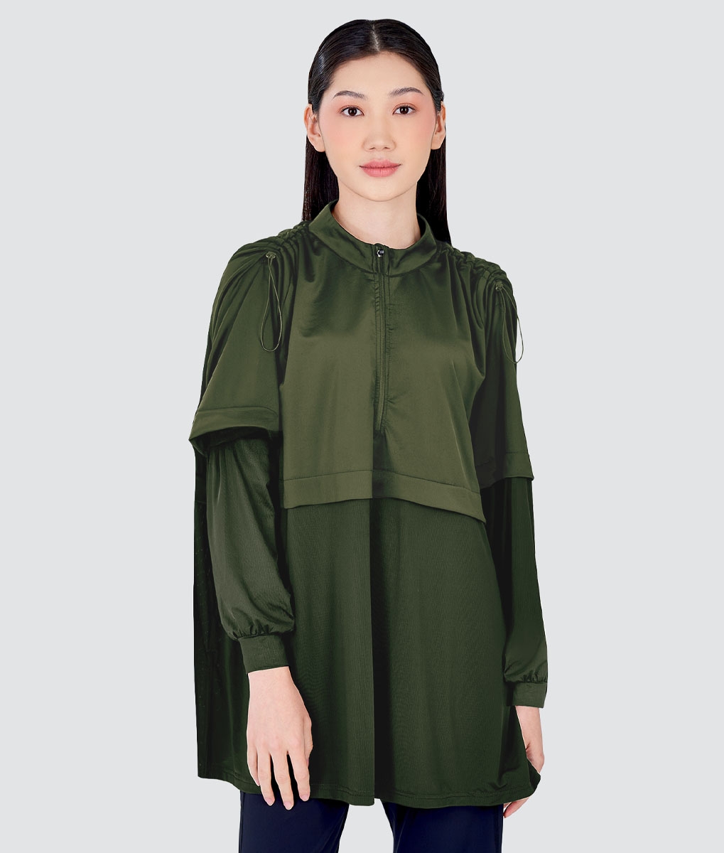 nPOWER MODEST SWIM ZIP TOP - FOREST