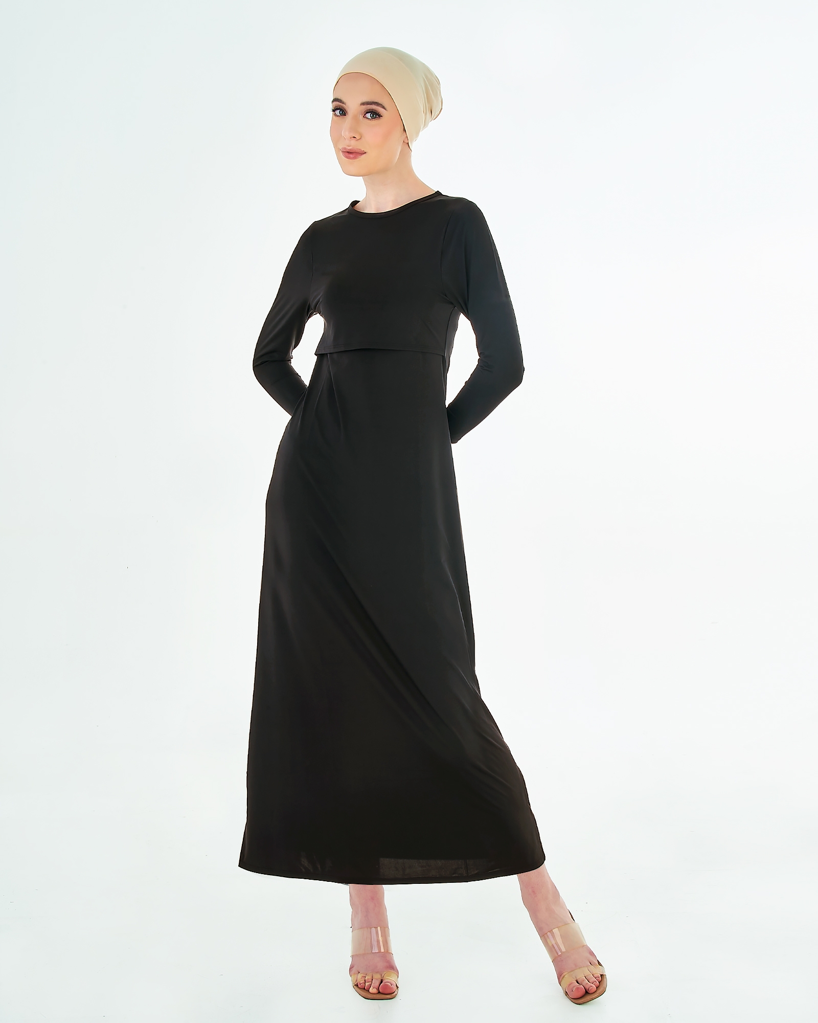 NWEAR CREW NECK LONG SLEEVE DRESS - BLACK