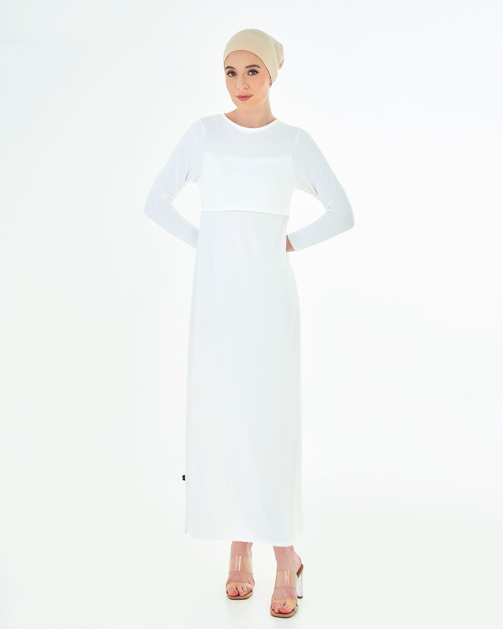 NWEAR CREW NECK LONG SLEEVE DRESS - WHITE