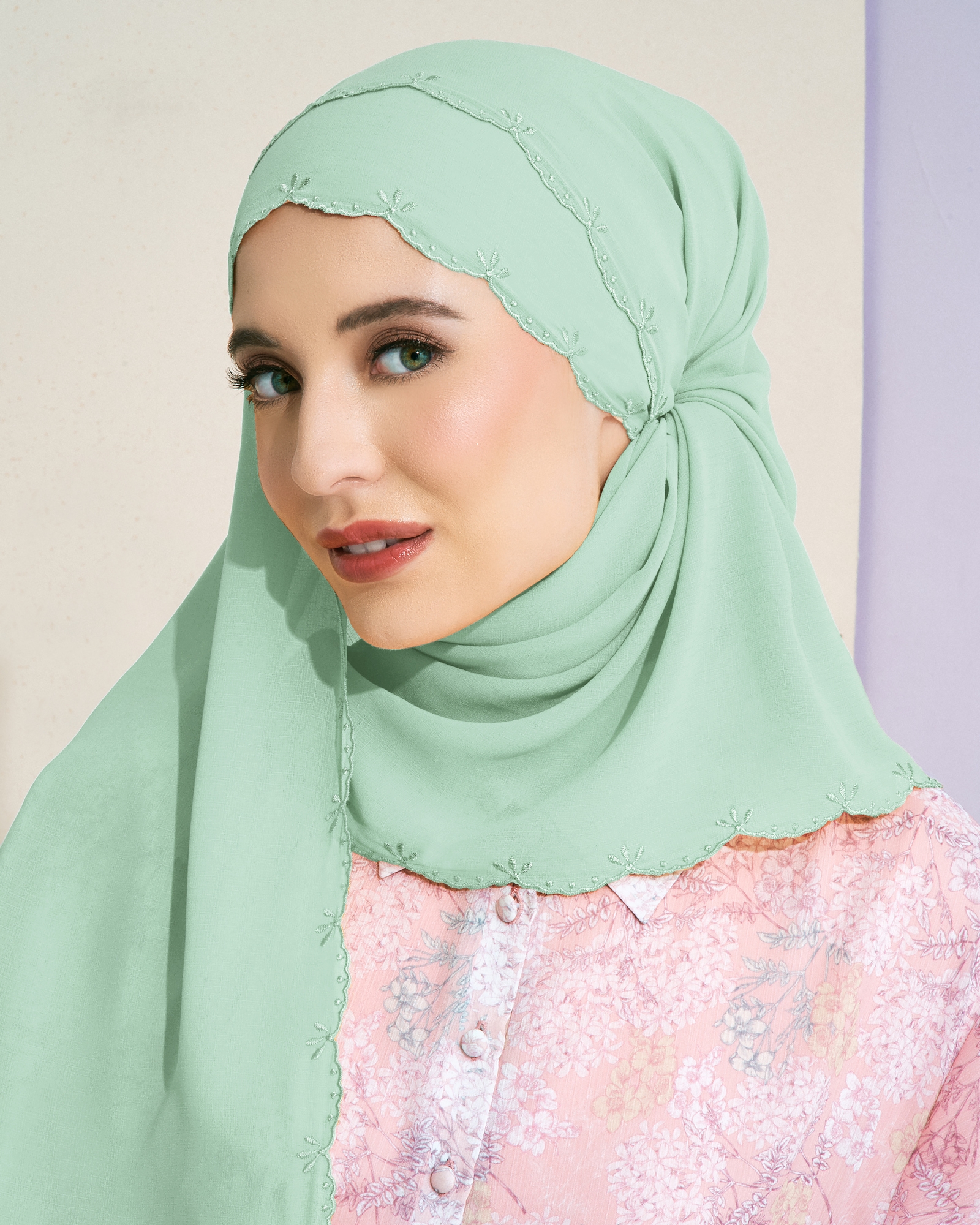 SALEHA EMBROIDERED SHAWL - SEA GREY