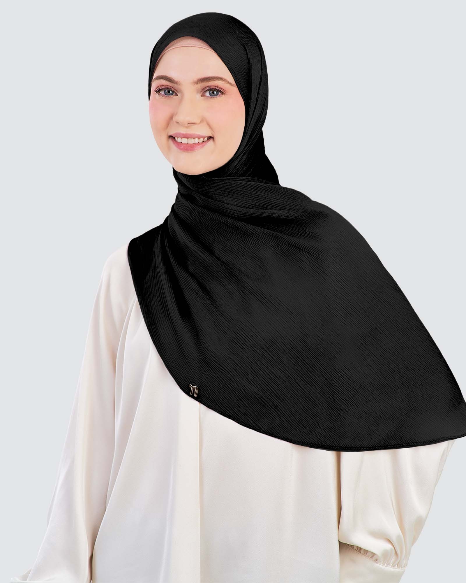 WAFFLE CHIFFON SHAWL - BLACK