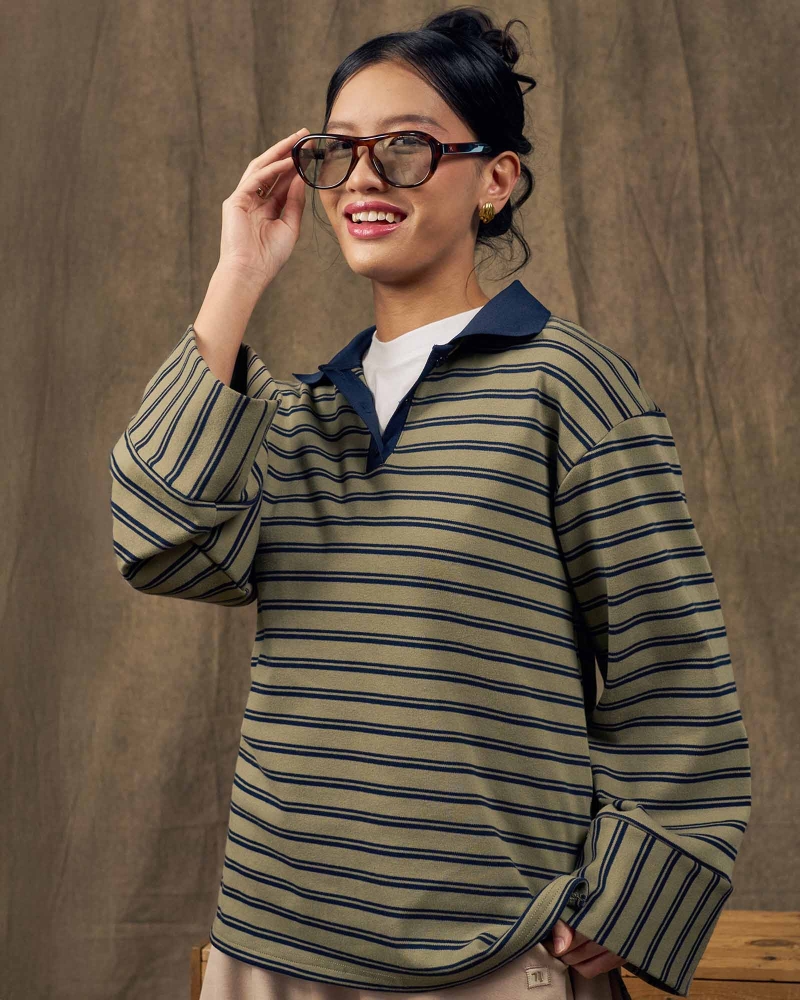 AMIE STRIPED COLLARED TOP