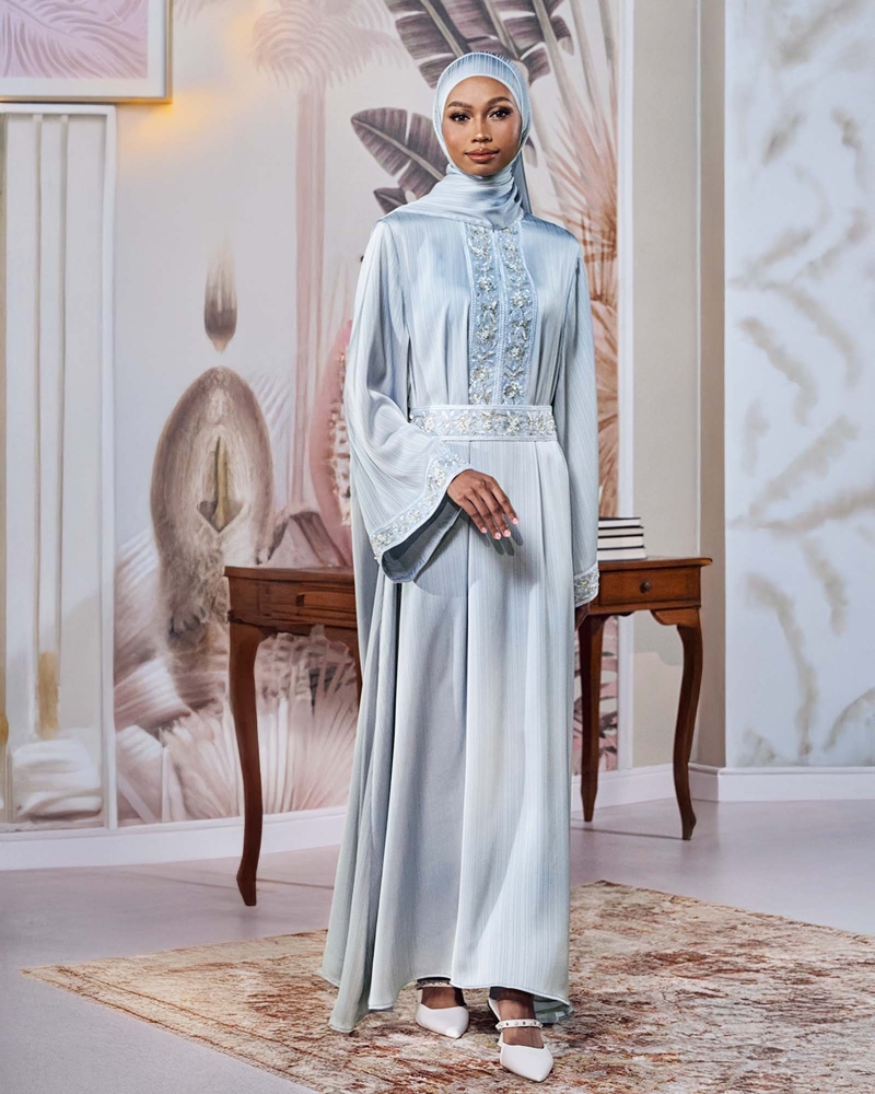 Image of AMINA SATIN ABAYA AND SHAWL