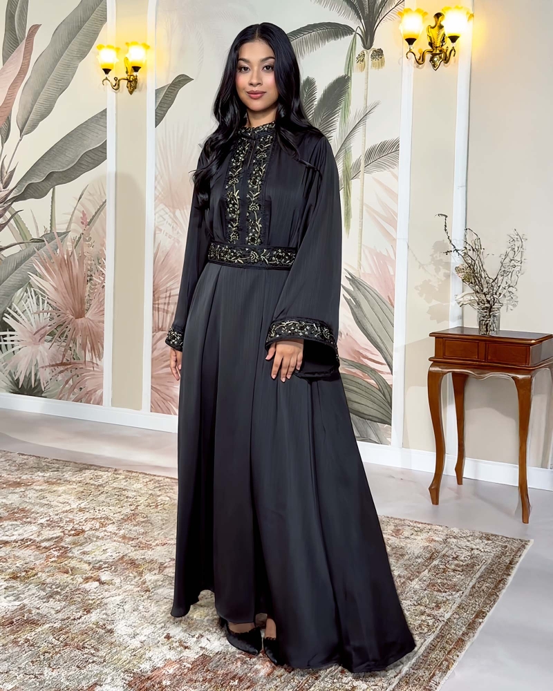 Image of AMINA SATIN ABAYA AND SHAWL
