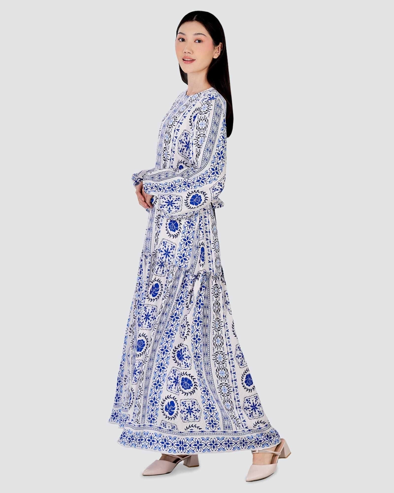 Image of BLUE CRUISE TIERED FLOWY DRESS - AQUAMARINE