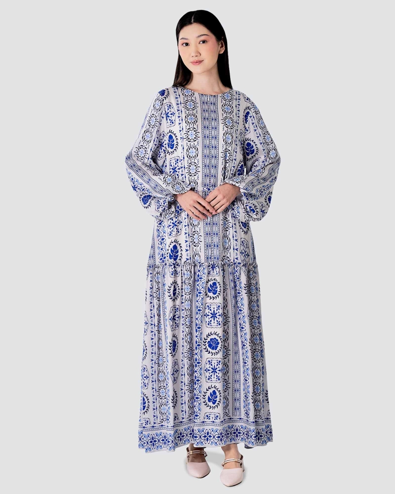 Image of BLUE CRUISE TIERED FLOWY DRESS - AQUAMARINE