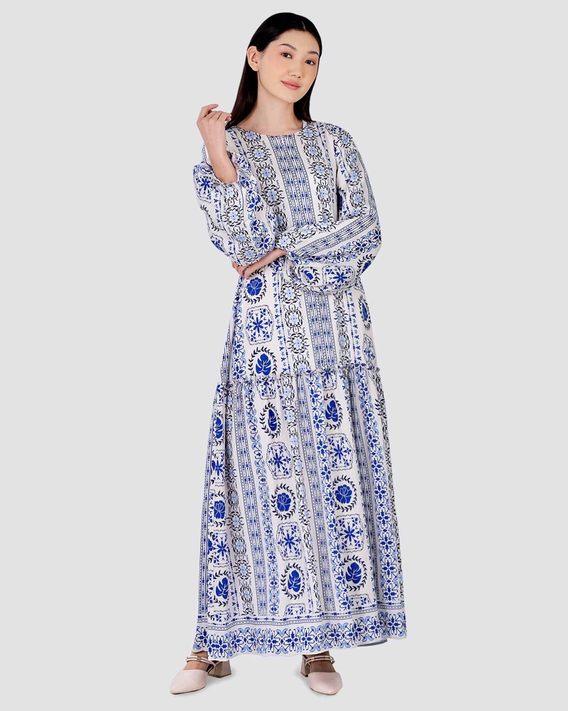 Image of BLUE CRUISE TIERED FLOWY DRESS - AQUAMARINE