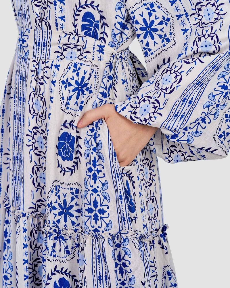 Image of BLUE CRUISE TIERED FLOWY DRESS - AQUAMARINE