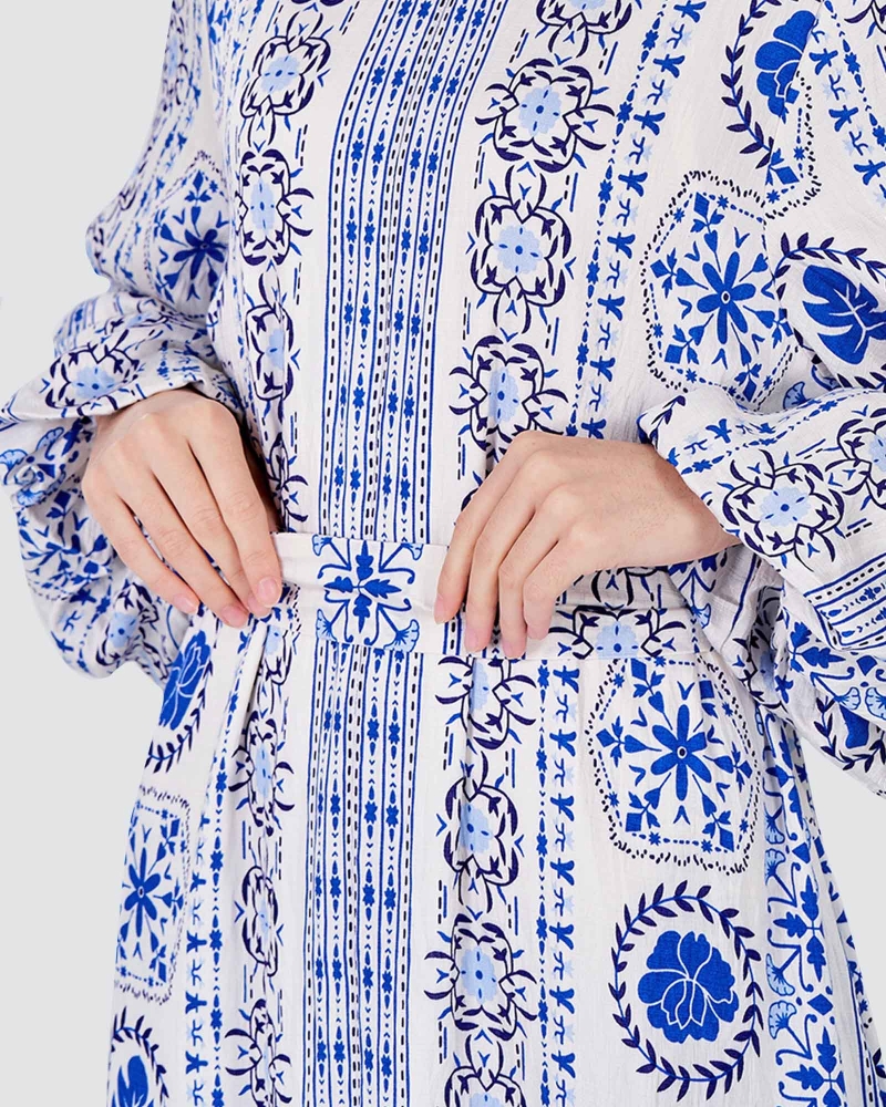 Image of BLUE CRUISE TIERED FLOWY DRESS - AQUAMARINE