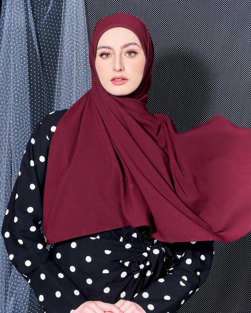 DOTTY TEXTURED CHIFFON SQUARE - RUBY RED