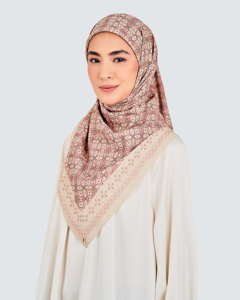 Image of ECHO GEOMETRIC COTTON VOILE SQUARE - CAMEL