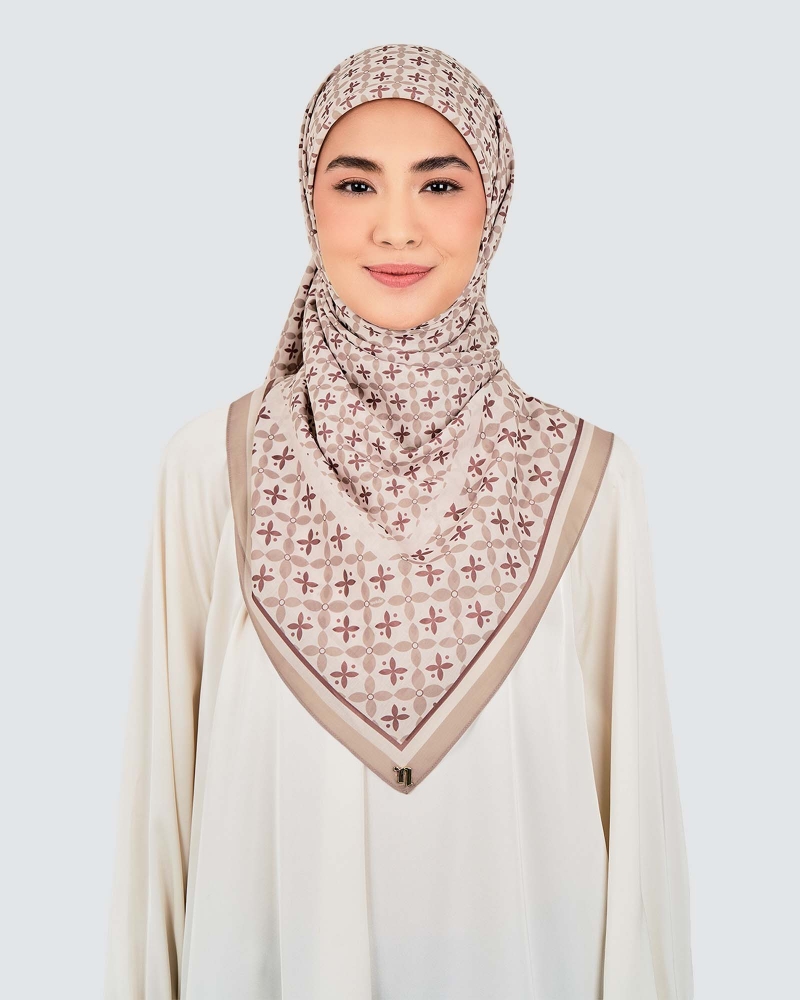 Image of ECHO GEOMETRIC COTTON VOILE SQUARE - LATTE