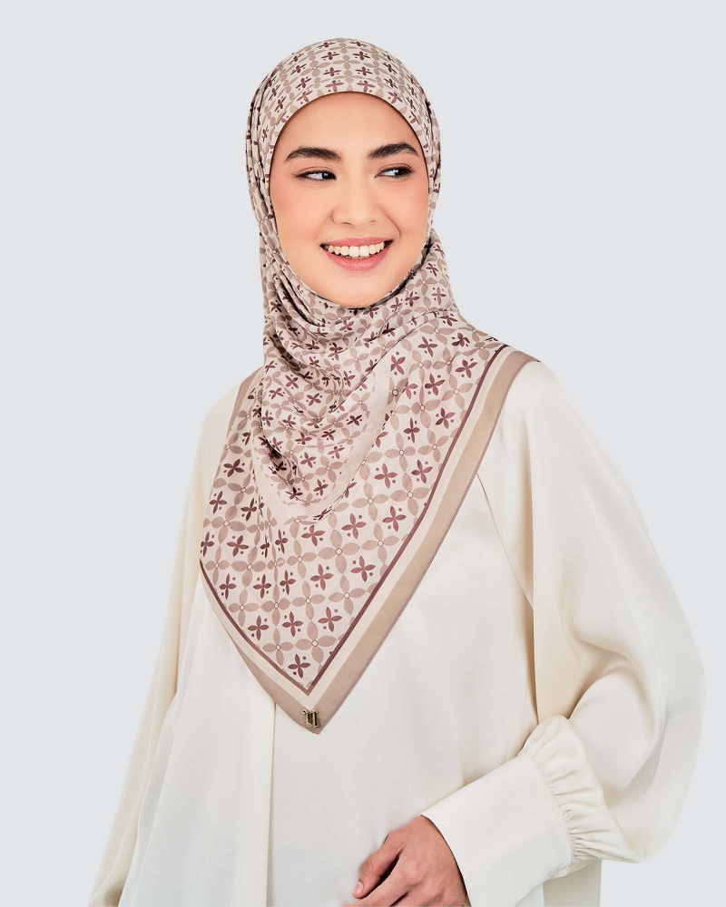 Image of ECHO GEOMETRIC COTTON VOILE SQUARE - LATTE