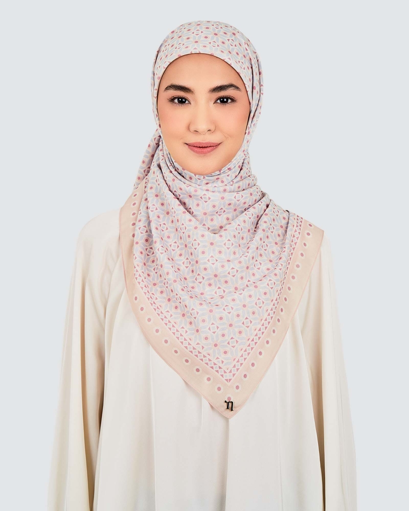 Image of ECHO GEOMETRIC COTTON VOILE SQUARE - OATMILK