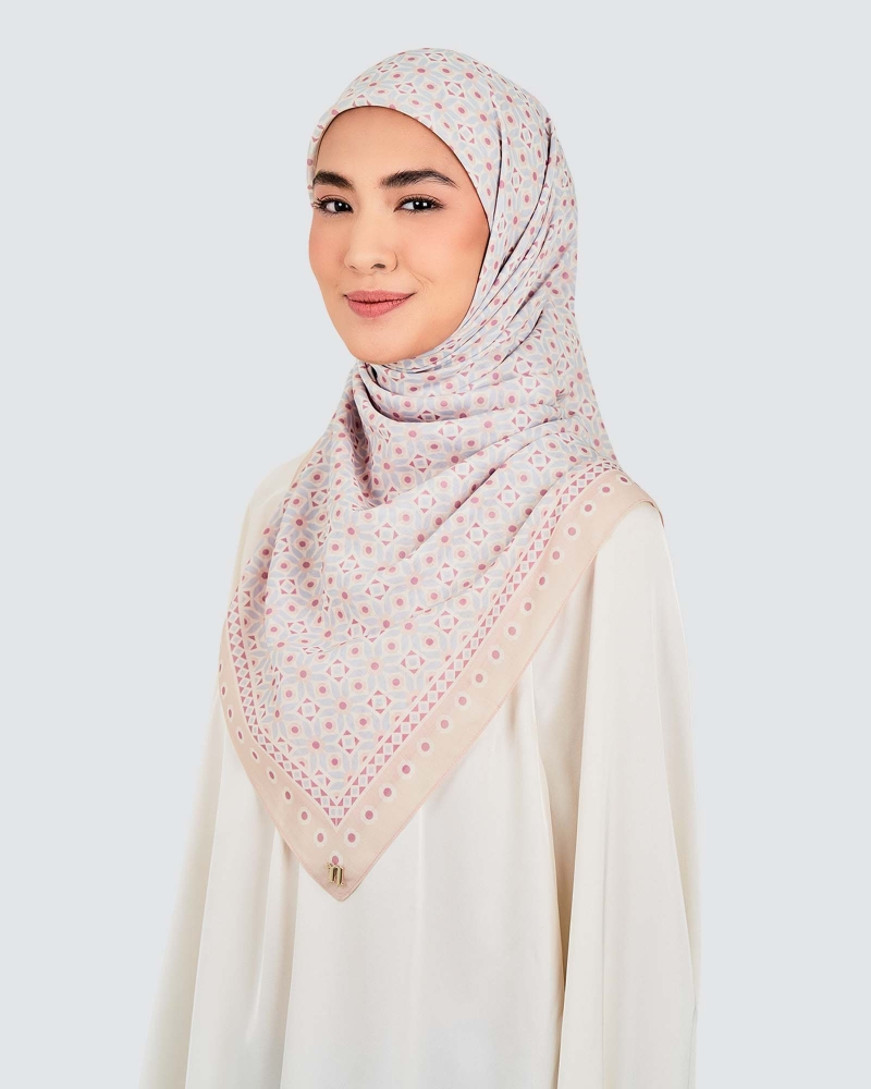 Image of ECHO GEOMETRIC COTTON VOILE SQUARE - OATMILK