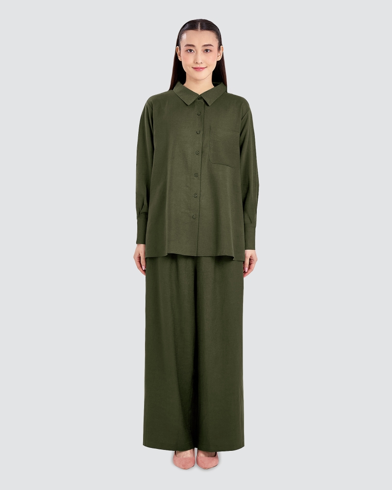 Image of FAYE LINEN SHIRT - PESTO