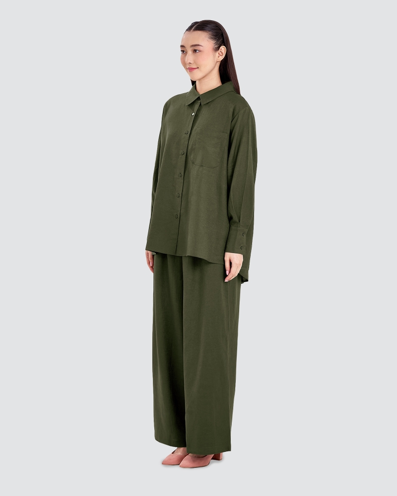 Image of FAYE LINEN SHIRT - PESTO