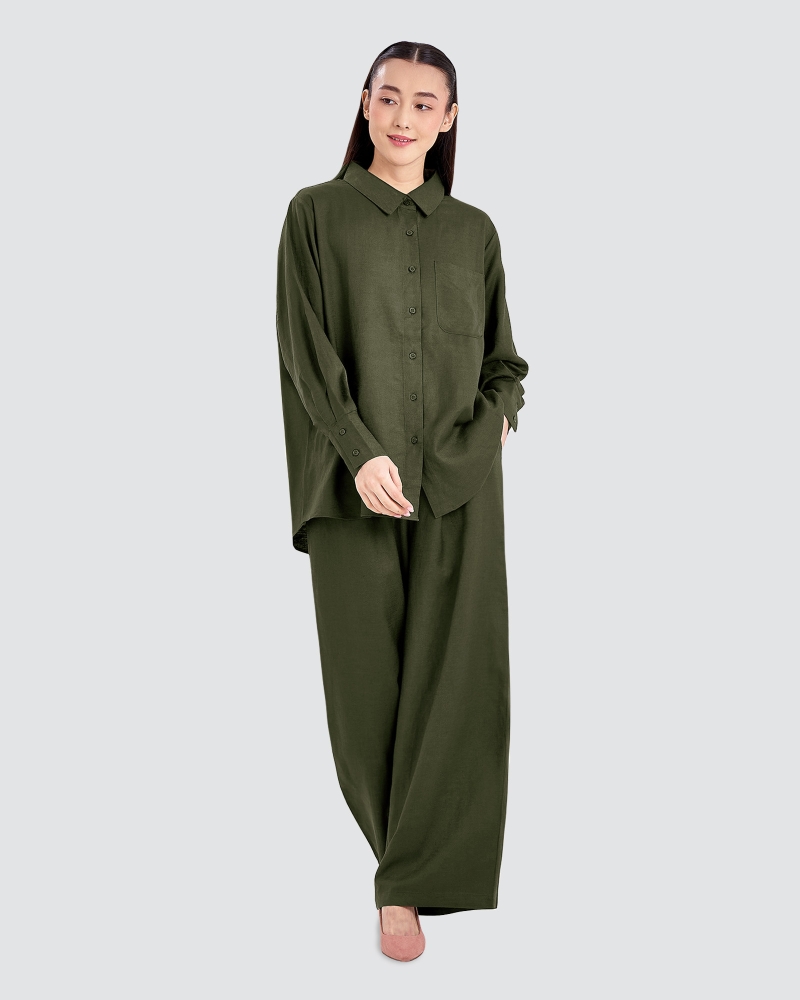 Image of FAYE LINEN SHIRT - PESTO
