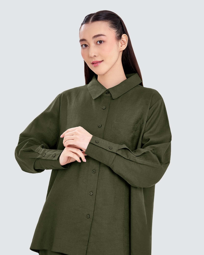Image of FAYE LINEN SHIRT - PESTO