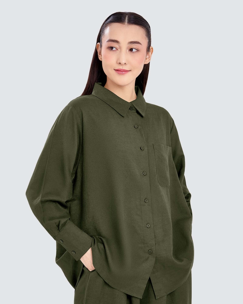Image of FAYE LINEN SHIRT - PESTO