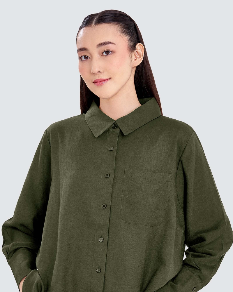 Image of FAYE LINEN SHIRT - PESTO