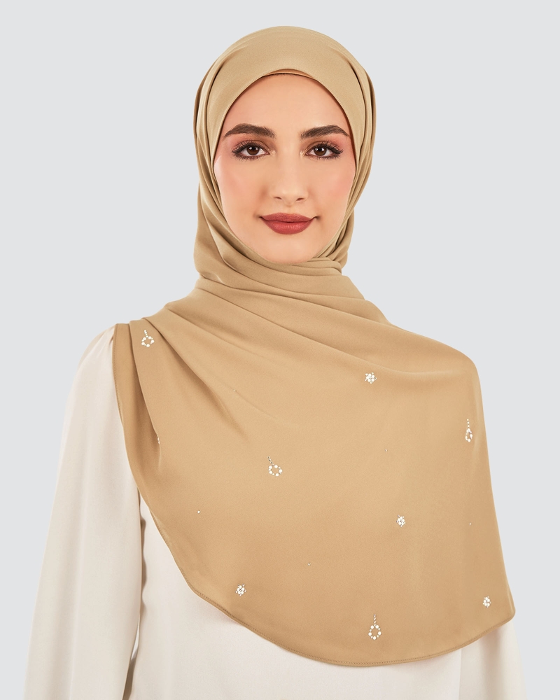 Image of LADY GRACE CRYSTAL CHIFFON SHAWL - SADDLE