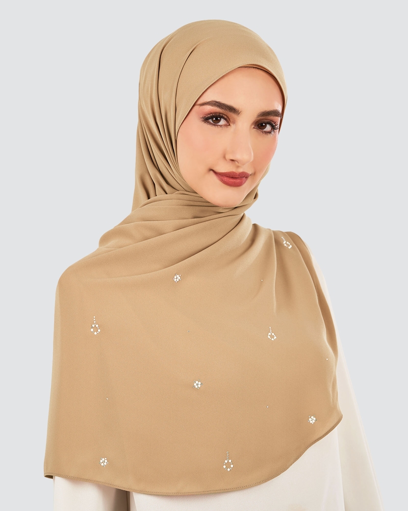 Image of LADY GRACE CRYSTAL CHIFFON SHAWL - SADDLE