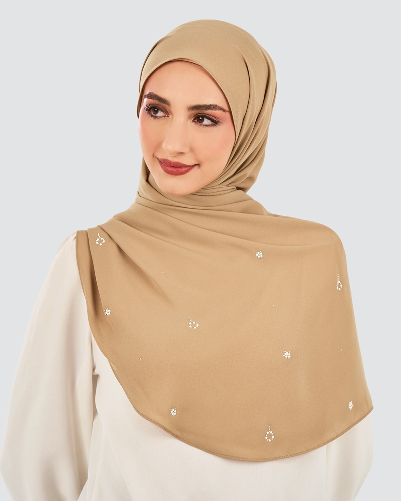 Image of LADY GRACE CRYSTAL CHIFFON SHAWL - SADDLE