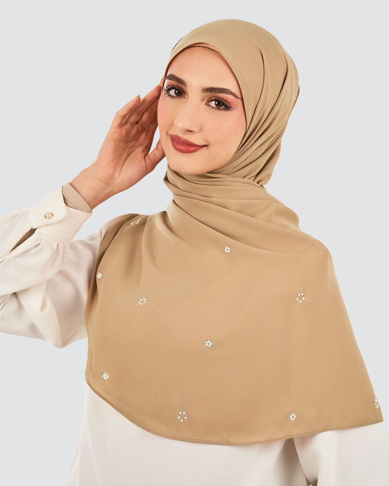 LADY GRACE CRYSTAL CHIFFON SHAWL - SADDLE