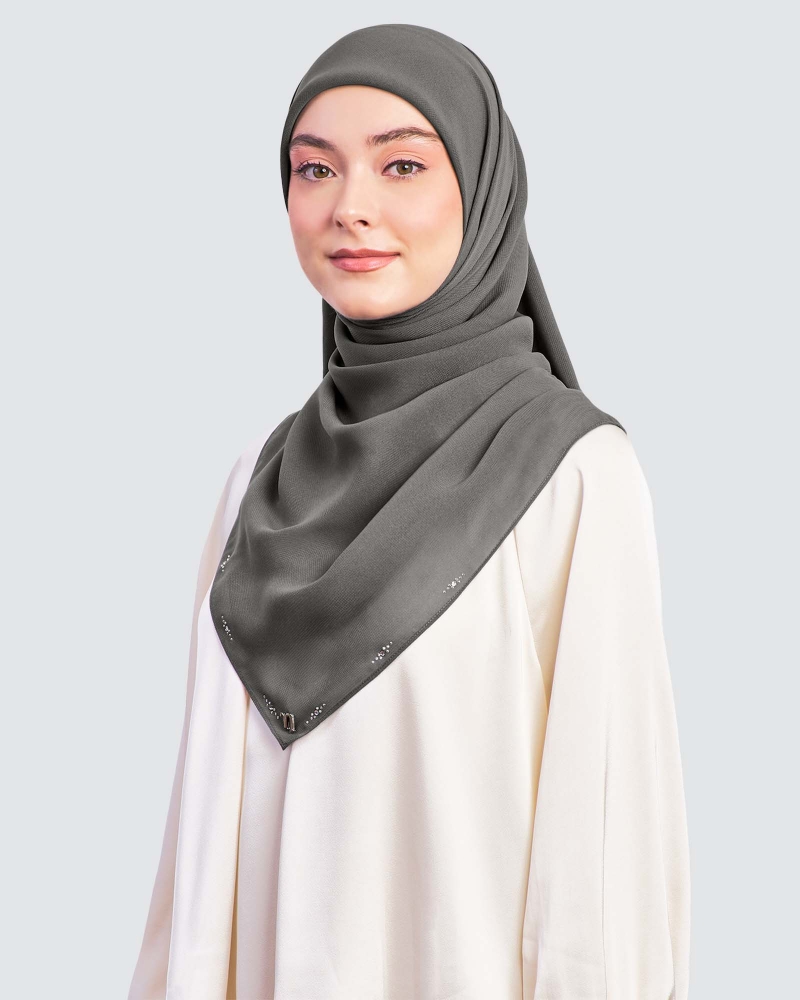 Image of LADY YASMINE WOOL CHIFFON SQUARE - METAL GREY