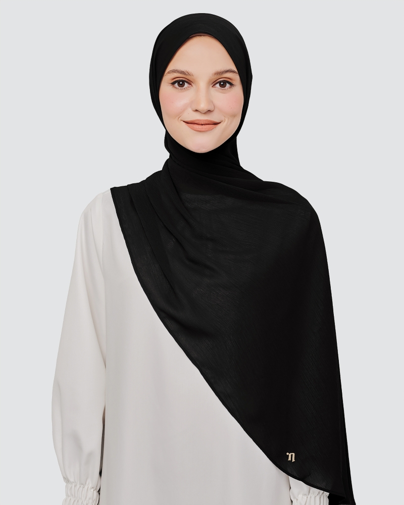 Image of LINIA LINE CHIFFON SHAWL - BLACK