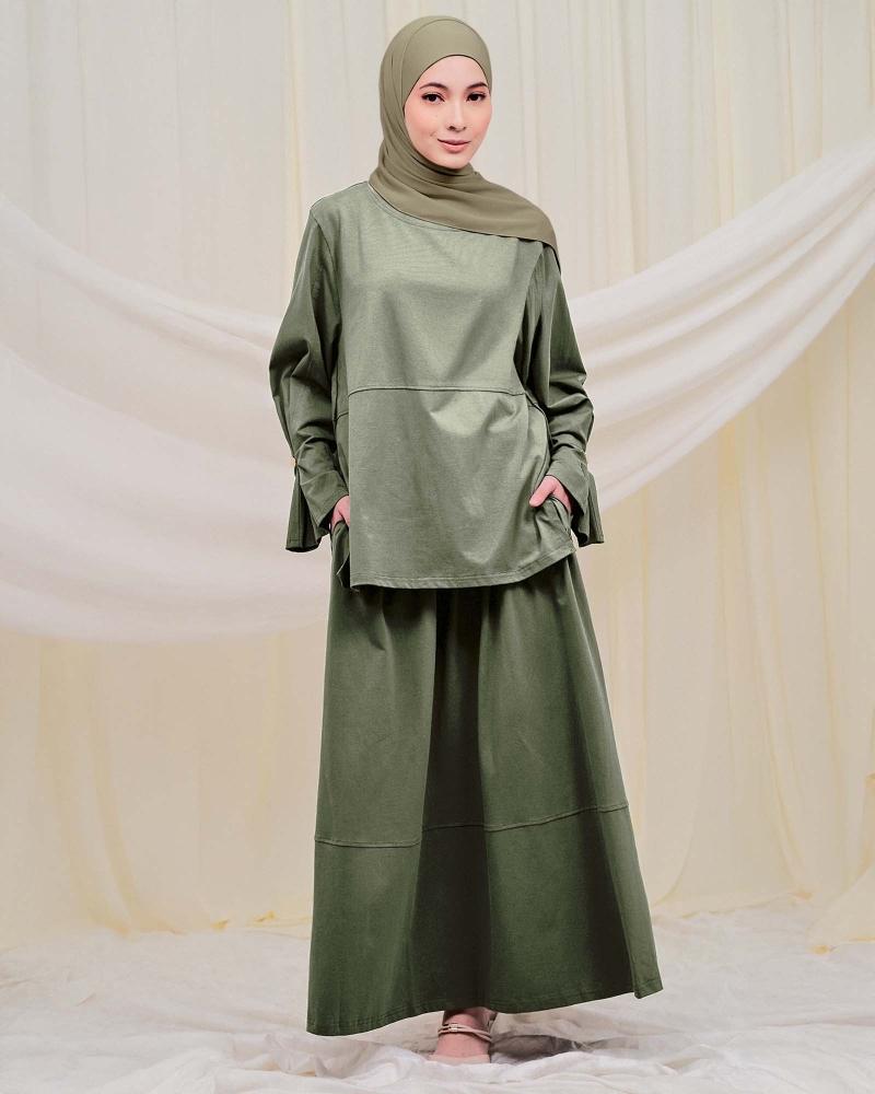 Image of MILA A-LINE SKIRT- MOSS