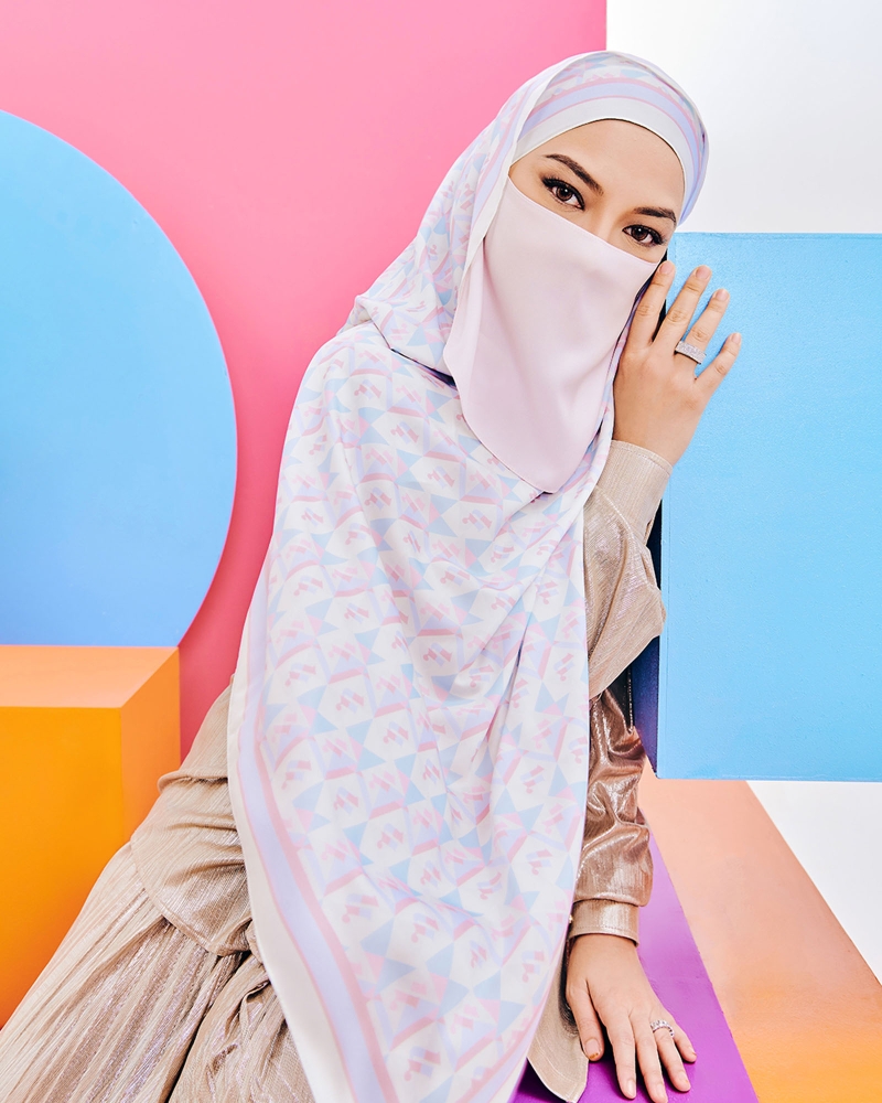 Image of MONOGRAM ORIGAMI SHAWL - AQUA MIST