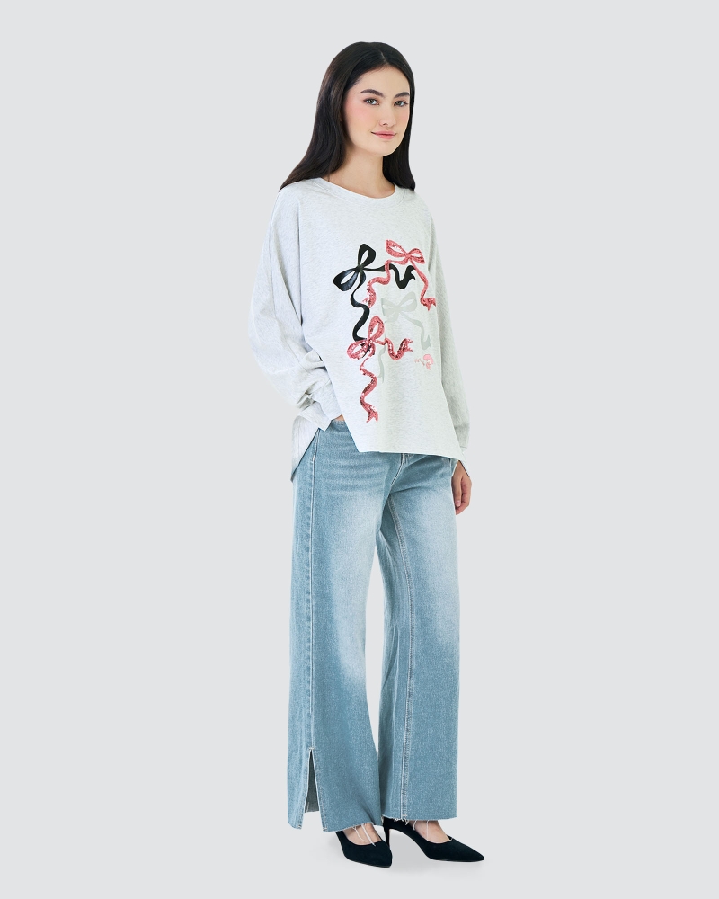 Image of MY MELODY X NAELOFAR SEQUIN JUMPER T - PEBBLE