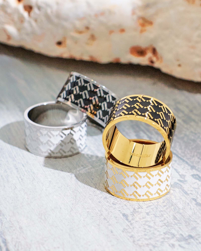 Image of N MONOGRAM HIJAB RING - BLACK/SILVER