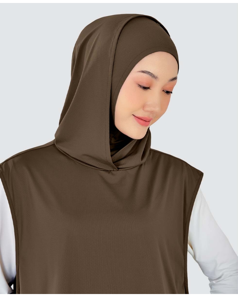 Image of nPOWER HOODIE VEST HIJAB - COFFEE BEAN