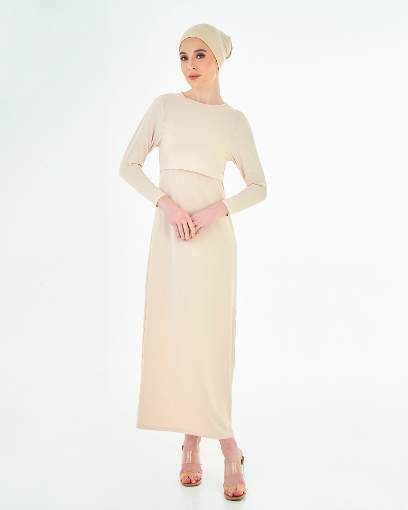 Image of NWEAR CREW NECK LONG SLEEVE DRESS - WHEAT