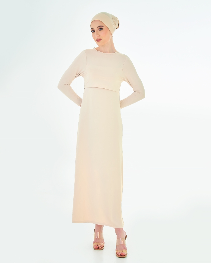 Image of NWEAR CREW NECK LONG SLEEVE DRESS - WHEAT