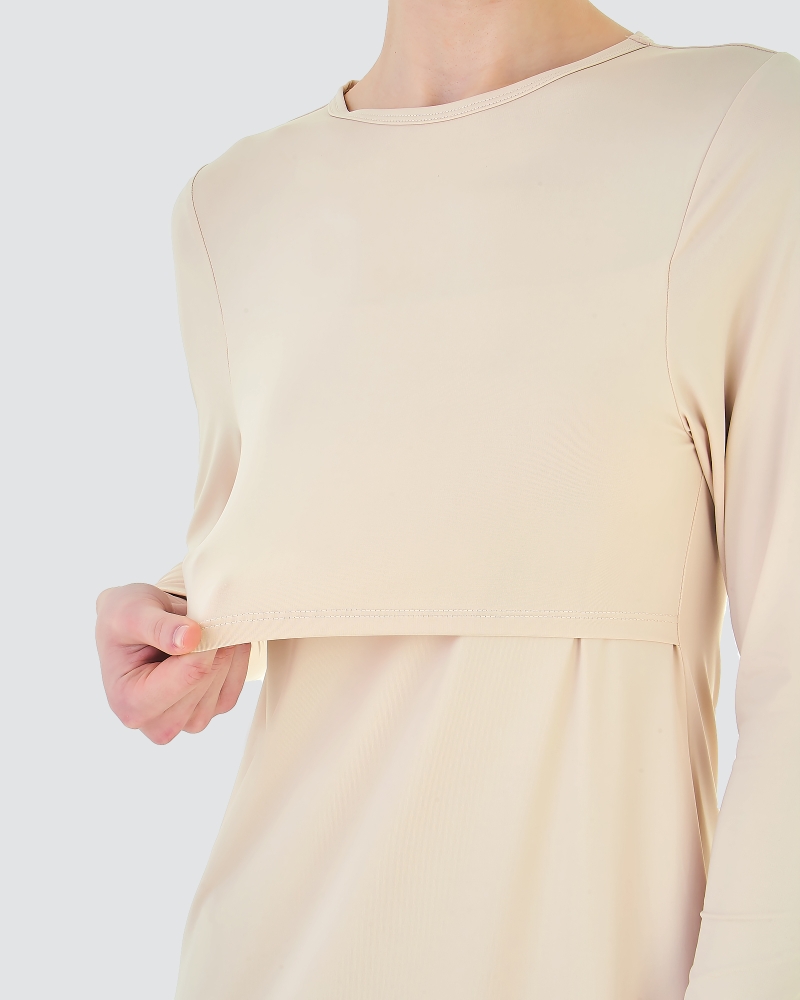 Image of NWEAR CREW NECK LONG SLEEVE DRESS - WHEAT