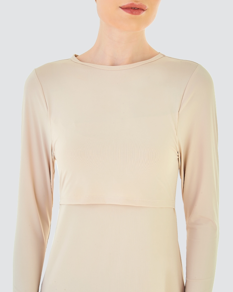 Image of NWEAR CREW NECK LONG SLEEVE DRESS - WHEAT