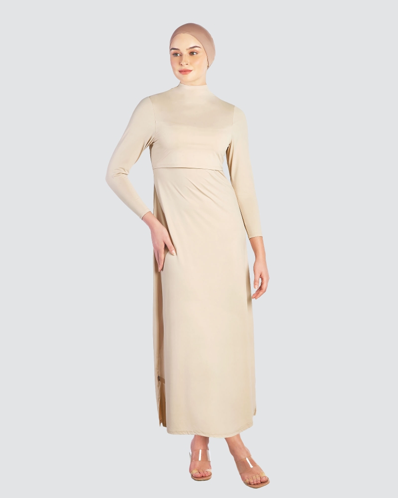 Image of NWEAR HIGH NECK LONG SLEEVE DRESS - WHEAT