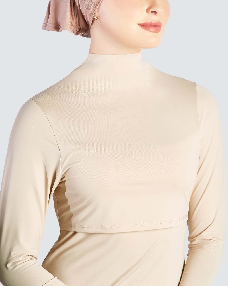 Image of NWEAR HIGH NECK LONG SLEEVE DRESS - WHEAT