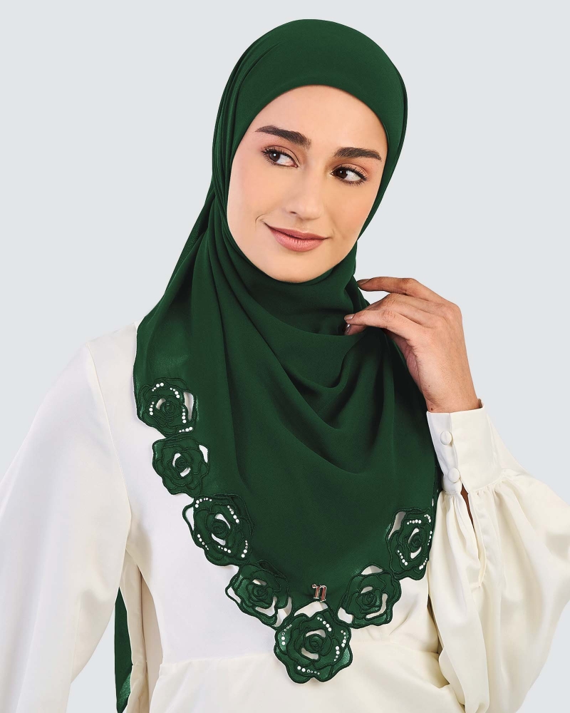 ROSE EMBROIDERED CRYSTAL SQUARE - EMERALD