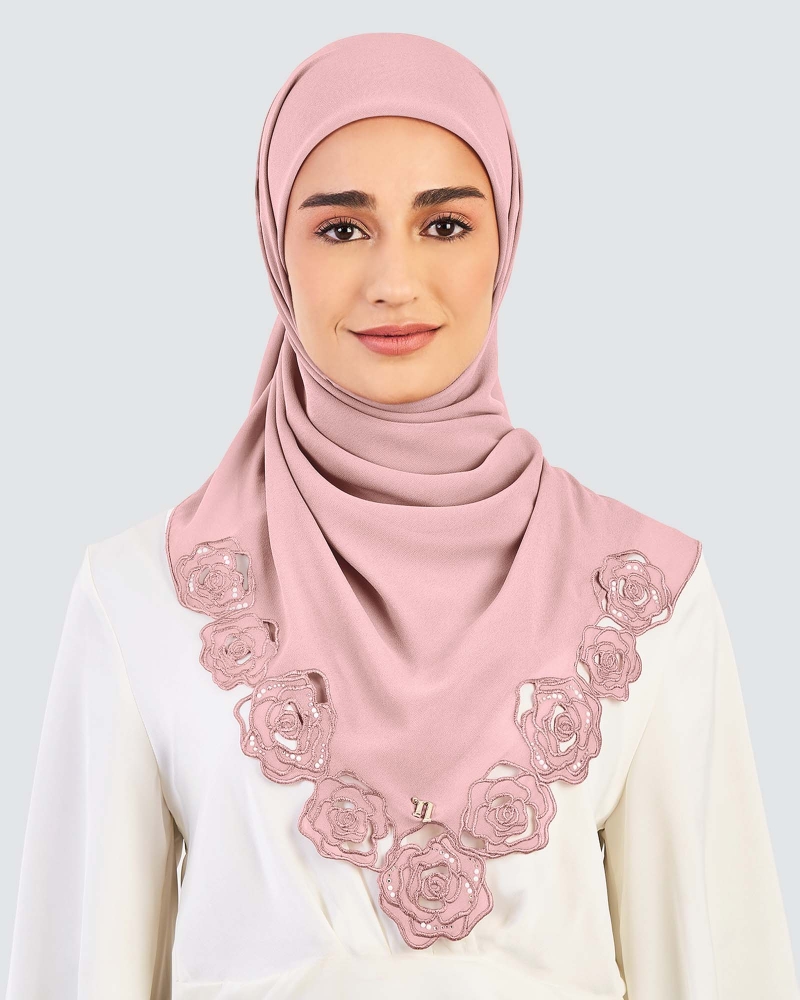 Image of ROSE EMBROIDERED CRYSTAL SQUARE - ROSE QUARTZ