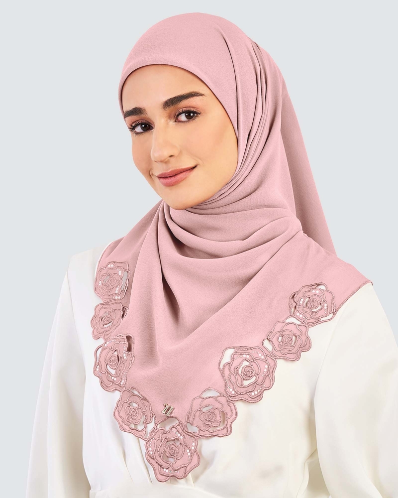 Image of ROSE EMBROIDERED CRYSTAL SQUARE - ROSE QUARTZ