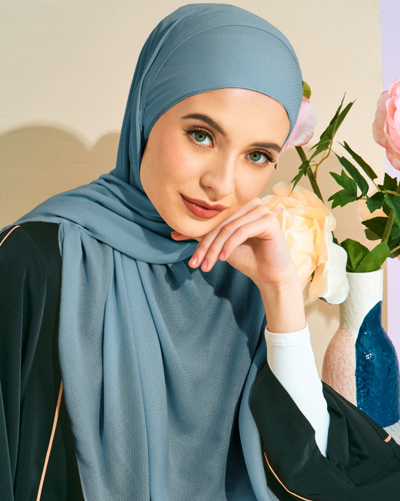 Image of RANIA TEXTURED RAYON SHAWL - DENIM BLUE
