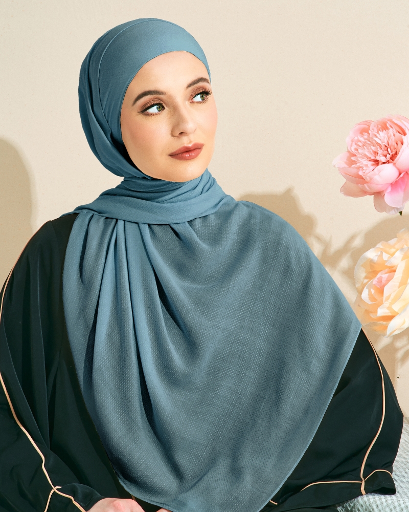 Image of RANIA TEXTURED RAYON SHAWL - DENIM BLUE