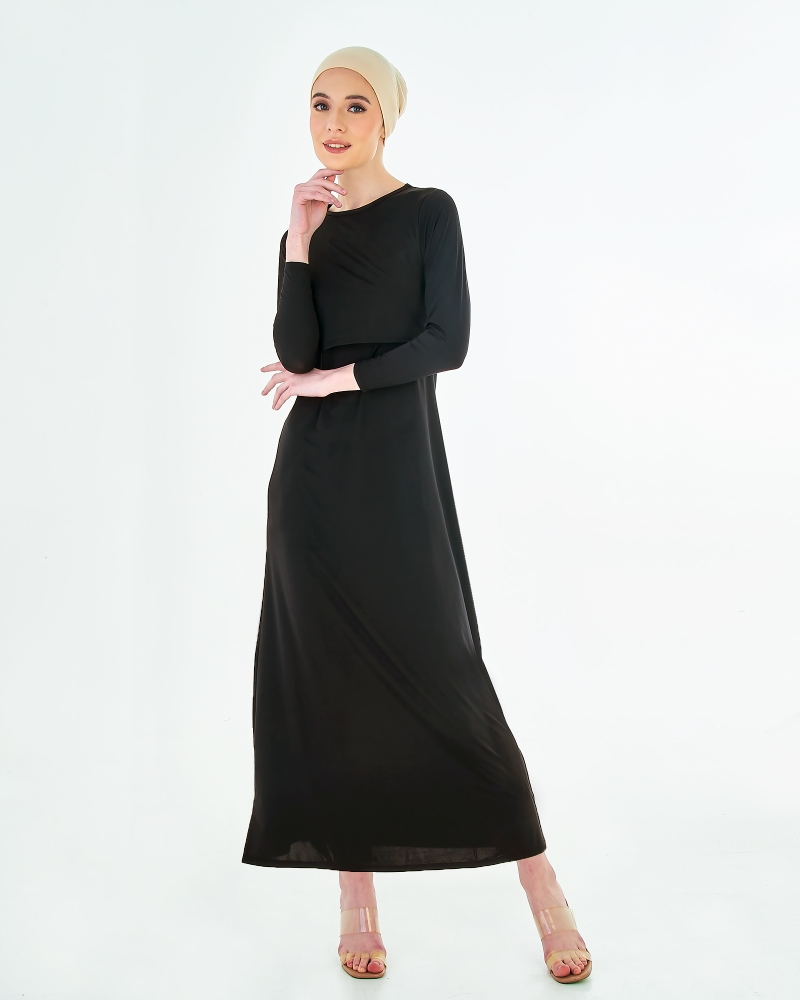 Image of NWEAR CREW NECK LONG SLEEVE DRESS - BLACK