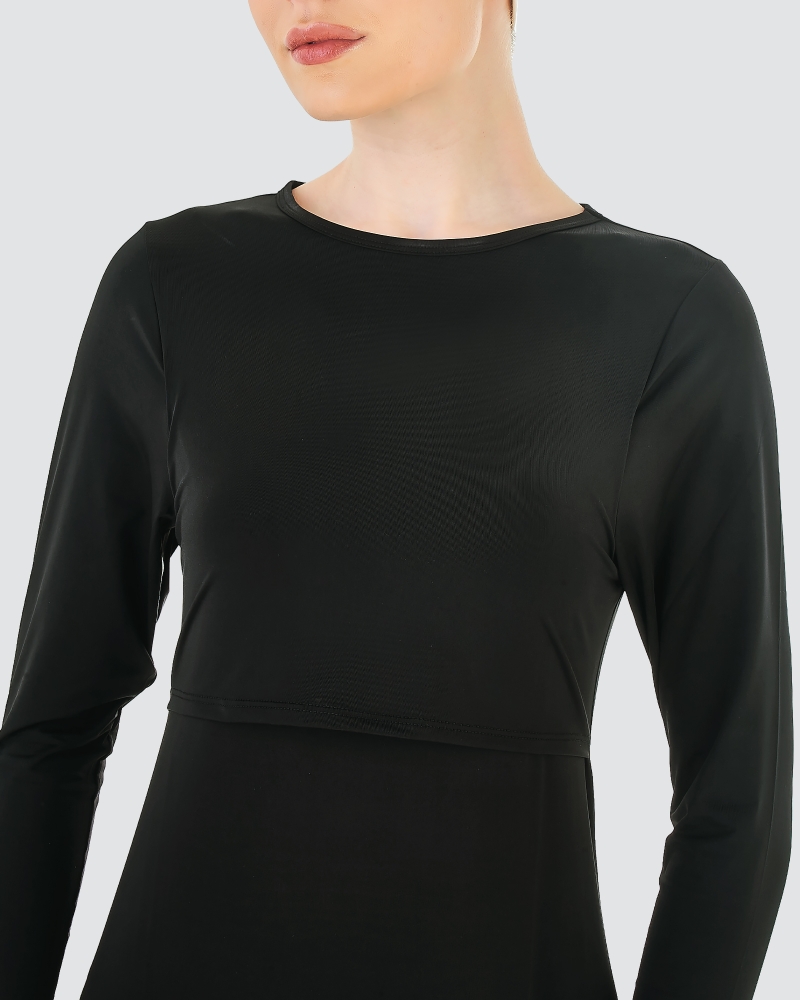 Image of NWEAR CREW NECK LONG SLEEVE DRESS - BLACK