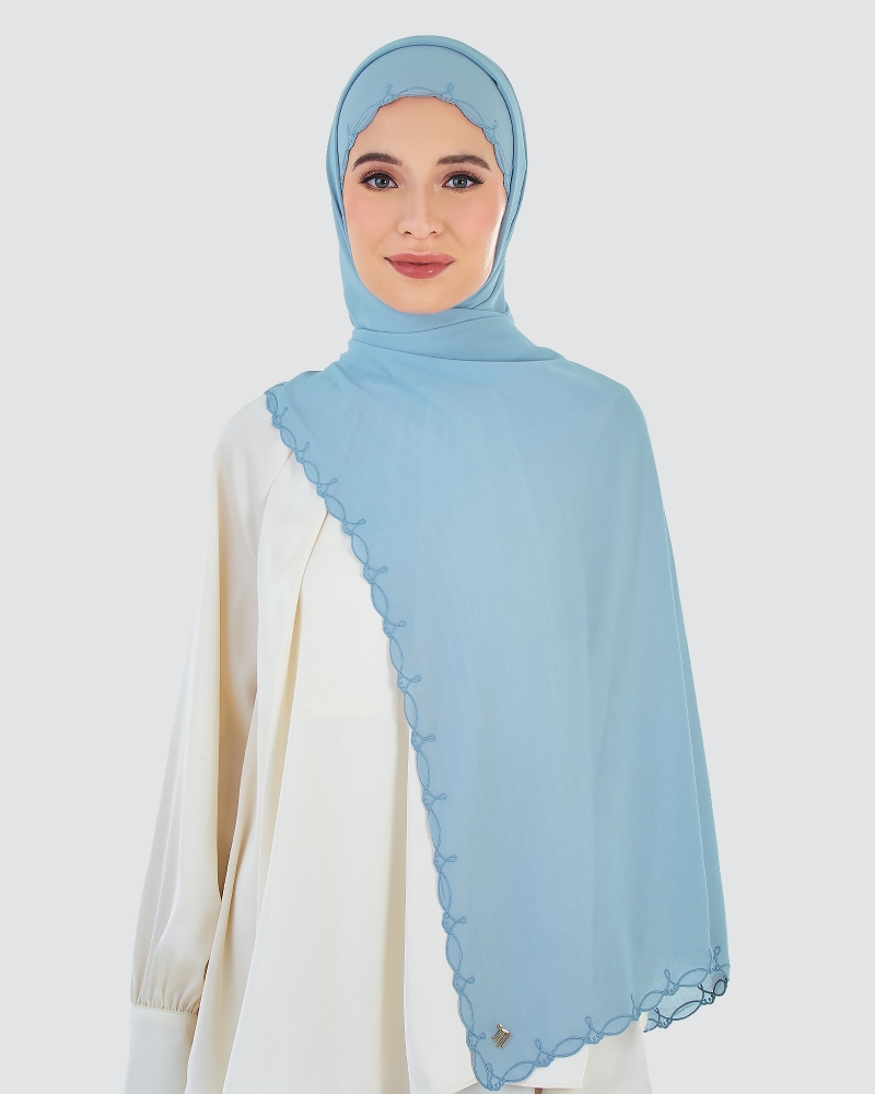 Image of SERI EMBROIDERED SHAWL - SMOKEY BLUE